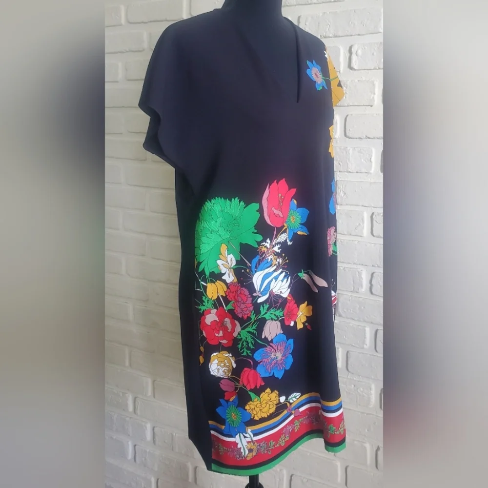 Zara Bold Floral Printed Tunic Dress Boho Cap Sleeves - Picture 7 of 14